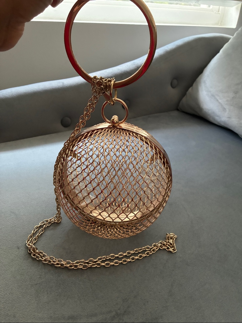 Gold Mesh Sphere Wristlet Bag with Chain Strap